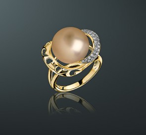 Кольцо с жемчугом кп-16жз: золотистый морской жемчуг, золото 585°